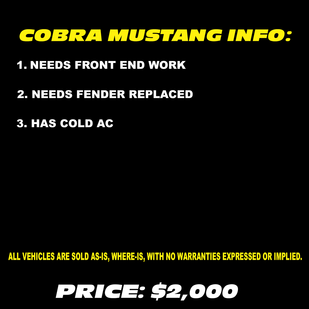 COBRA MUSTANG| DEPOSIT ONLY